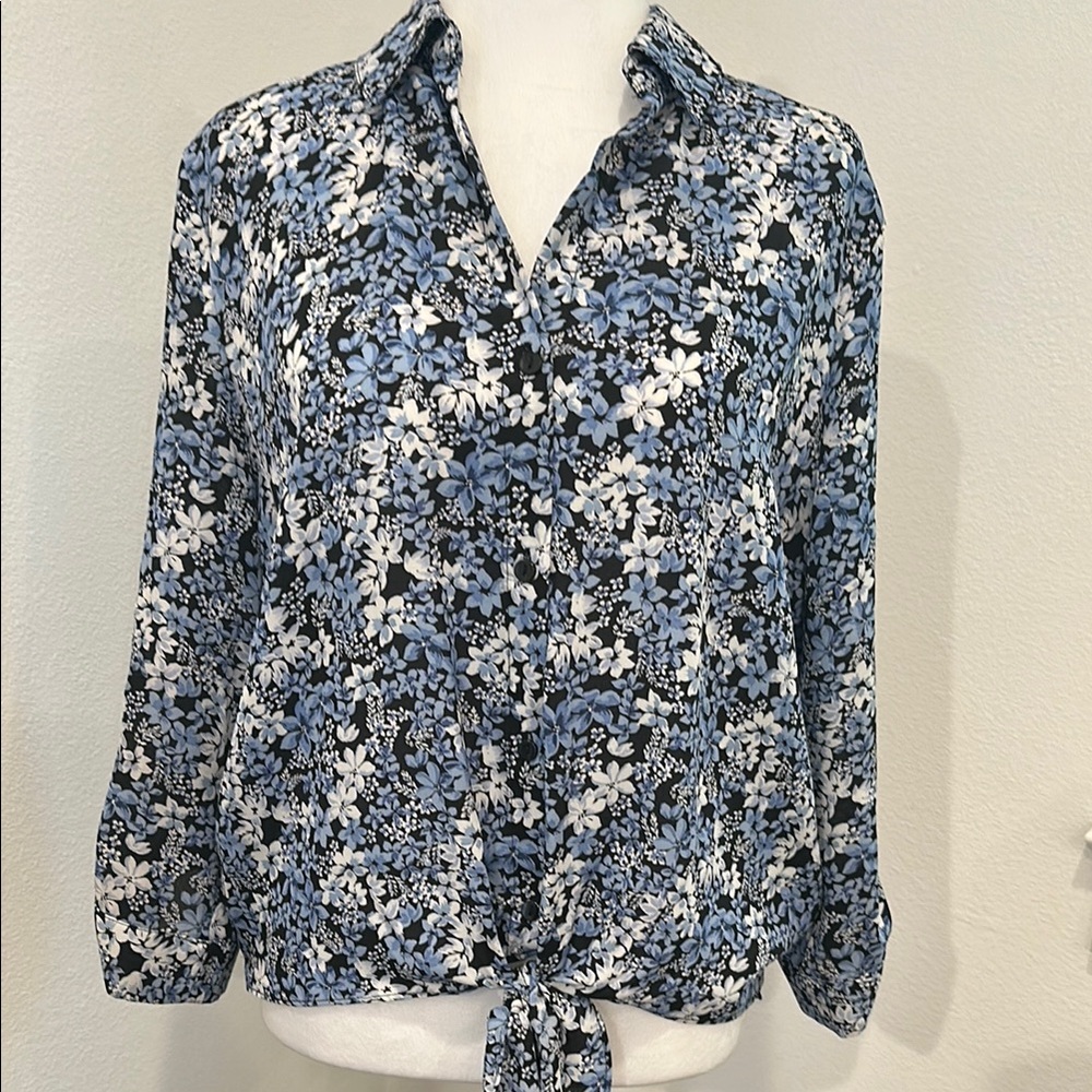 by & by Floral Button-Down Shirt - Black and Blue